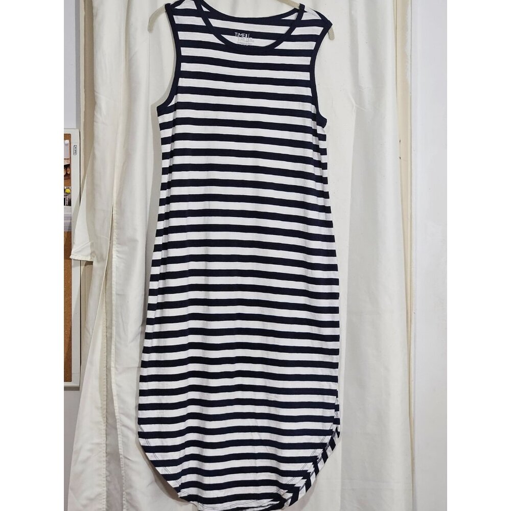Woman's nautical navy and white minimalist striped halter top t-shirt dress